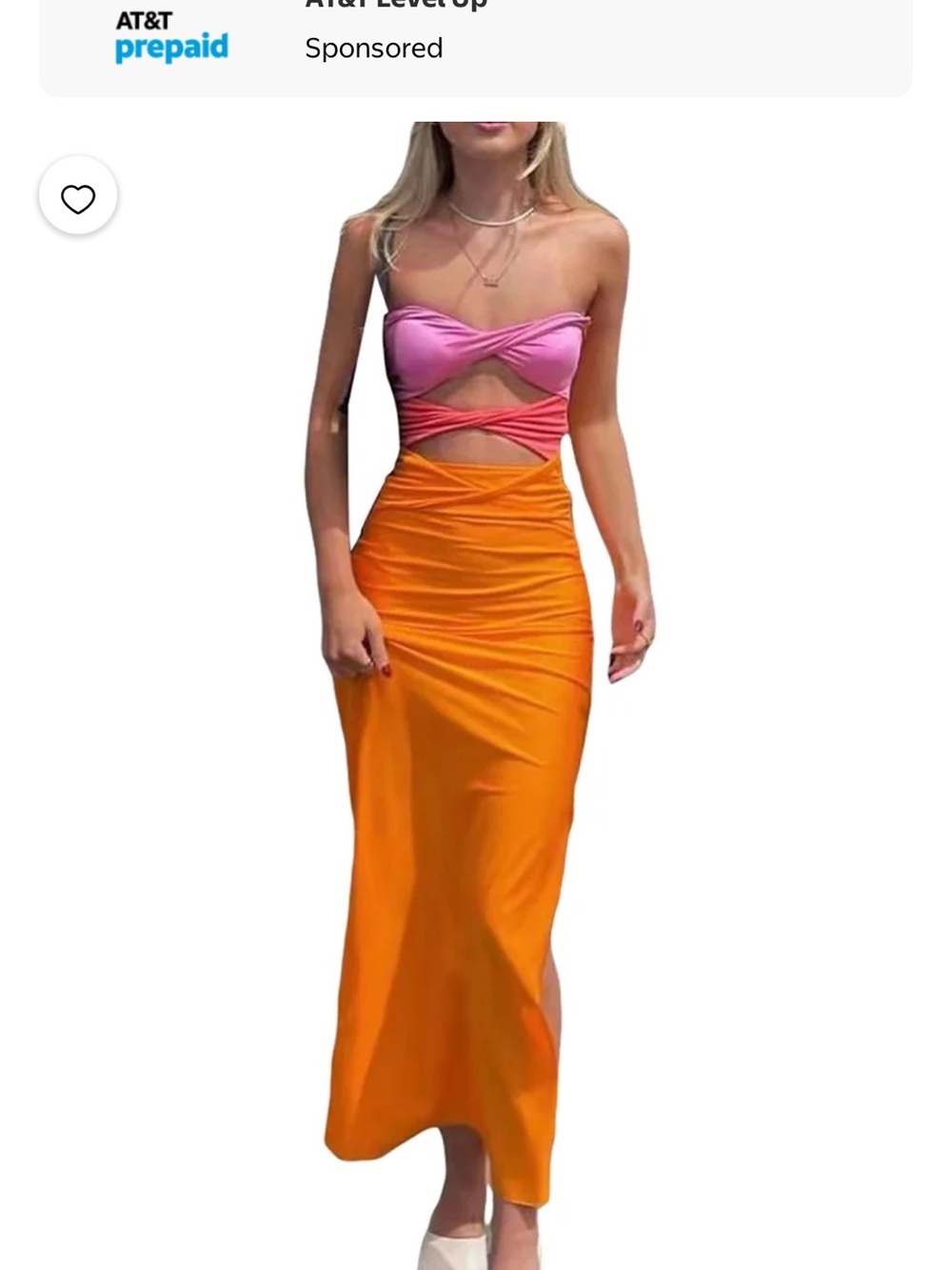 Source Unknown Pink and Orange Twist Cutout Midi Dress